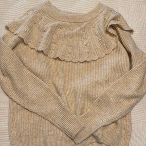 Cato Cream Crew Neck Sweater with Ruffled Detail